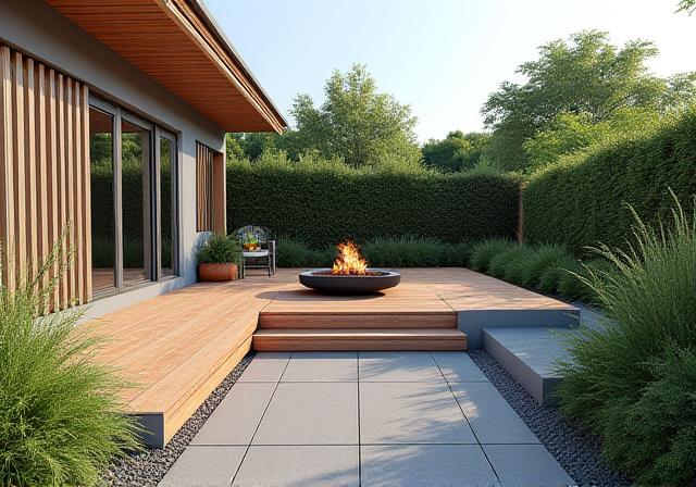 Renderizado 3D de un jardín moderno