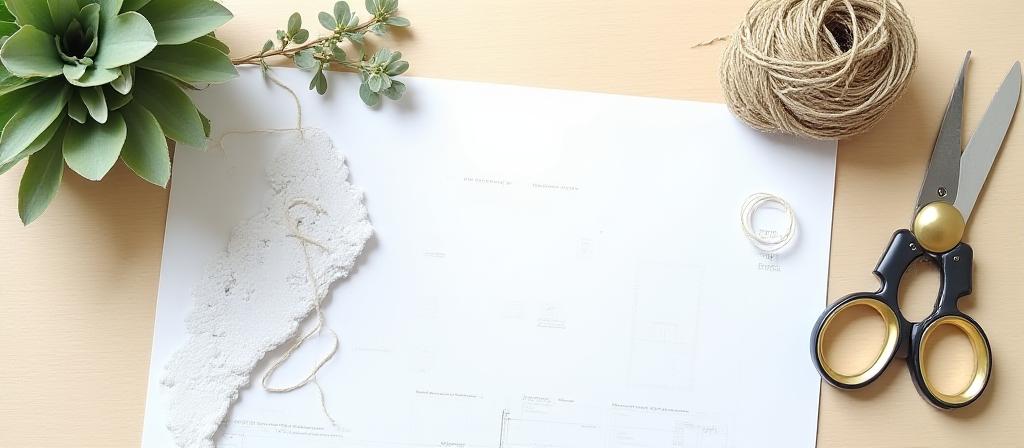 Primer plano de herramientas de diseño floral y planos de paisajismo sobre una mesa de madera